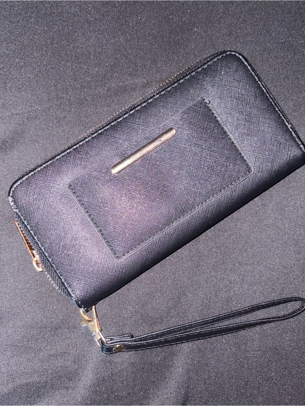 Black Textured Zip Wristlet Wallet